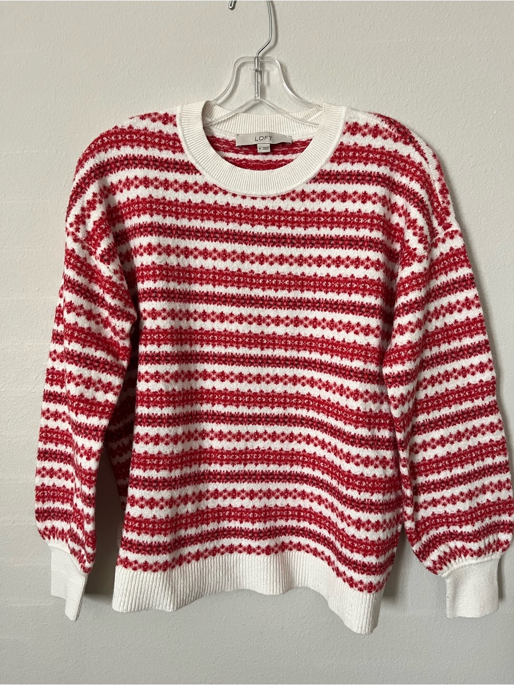 LOFT Red & White Striped Crewneck Sweater